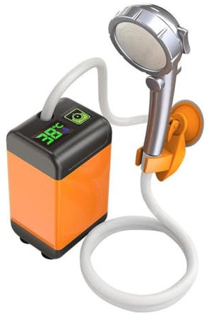 Qeortohers Wiederaufladbare Außendusche mit 7800 mAh Akku, wasserdicht, mit digitaler Reisepumpe, Duschdisplay für Wandern