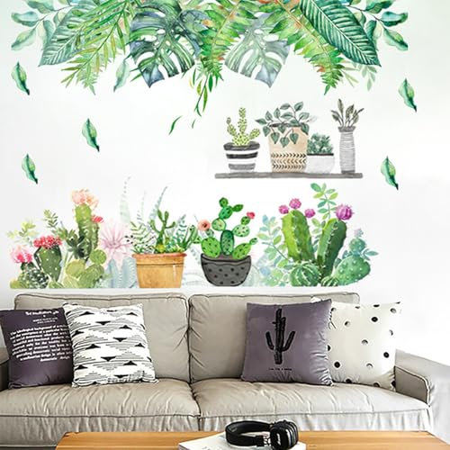 astylishome Wall Stickers Palm Leaf Decal Green Tropical Plant Leaves Walls Sticker Removable Peel and Stick Wallpaper for Living Room Bedroom Office Home Decor 1201