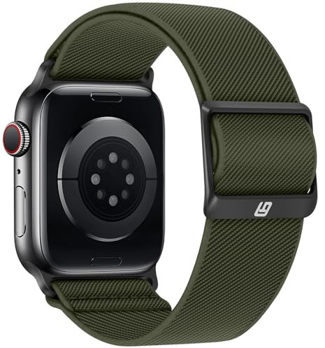 Bisikor Correas Compatible con Correa Apple Watch 49 46 45 44 42 41 40 38mm, Correas de Nailon Elástica Ajustable para iWatch Ultra 2 SE Serie 10 9 8 7 6 5 4 3 (38/40/41/42, Verde Militar