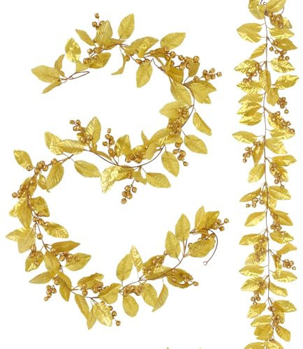 Ghirlande di Natale con bacche artificiali, foglie di agrifoglio, rampicanti, da appendere, ornamenti natalizi in rattan, per interni ed esterni, albero di Natale, feste, casa, giardino, porta,