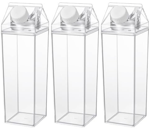 PRETYZOOM Milk Carton Water Bottle 3pcs 500ml Plastic Square Milk Bottles Water Bottle Portable Reusable Milk Carton Shaped Juice Bottle for Fitness Gym Camping Sports