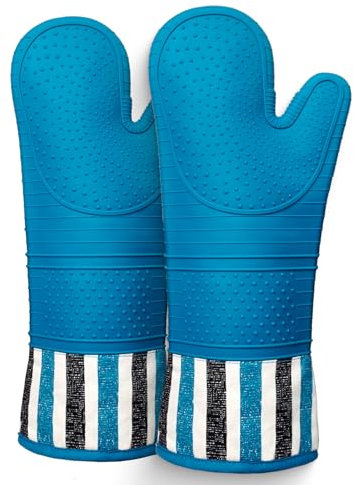 RED LMLDETA Heat Resistant 550 Degree Oven mitt, Silicone Oven Hot Mitts - 1 Pair, Extra Long Professional Baking Oven Gloves - Food Safe,Pot Holders Cooking,Grilling,Kitchen (Navy)