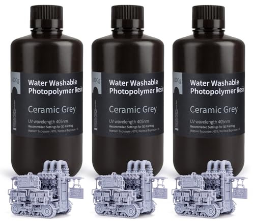 ELEGOO Wasser Waschbares 3D Drucker Resin, Water Washable UV Resin 405nm Photopolymer Harz für MSLA/DLP/LCD 3D Drucker Keramikgrau 3pcs x 1000g