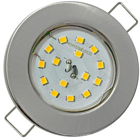 1er Set Flache SMD LED Modul Einbaustrahler | Farbe Edelstahl gebürstet | 5W | 230V | Starr | Klemmring | LED Spots für die Decke mit wenig Einbautiefe | Wohnzimmer | Küche | Schlafzimmer usw.