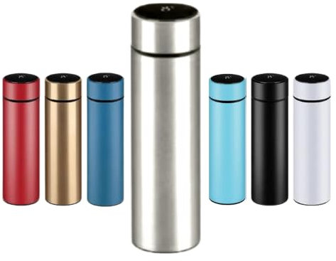 Botella termo 500 ml con Display LED Táctil de Acero Inoxidable | Mantiene la temperatura hasta 12 horas Calor/Frío (Plateado)