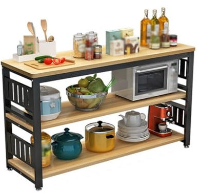 Isla de almacenamiento de cocina con encimera grande, estación de café y soporte para microondas, mesa de vino ajustable en altura para bar o comedor en casa (100 x 35 x 80 cm)