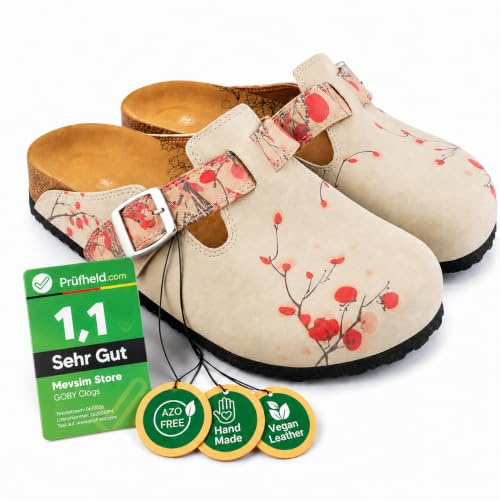 GOBY Clogs Hausschuhe Damen | Handgefertigte Premium Clogs mit Buntem Print – Bequeme & leichte Pantoletten Damen aus hochwertigem Imitationsleder mit Eva-Sohle