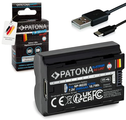 PATONA Platinum NP-W235 Akku 2600mAh USB-C Input kompatibel mit Fuji Fujifilm GFX-50s II GFX-100S GFX100 II X-H2 X-H2S X-S20 X-T4 X-T5 GFX 50 100 100S GFX50 XH2 XH2S XS20 XT4 XT5 NPW235 NP W235