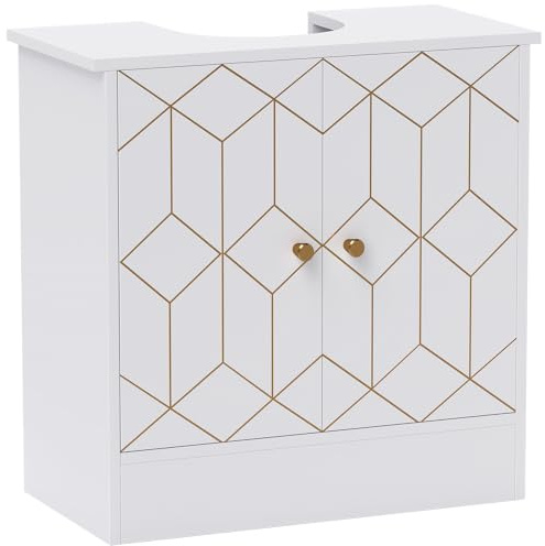 HOMCOM Under Sink Bathroom Cabinet, Adjustable Shelf, 60 x 30 x 60cm, White | Under Sink Cabinet, Open Compartment, for Basin with or without Pedestal