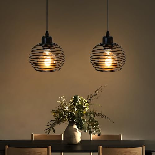 ZMH Pendelleuchte Vintage Hängelampe Industrial - 2ER Pendellampe mit Schalter Stecker Schwarz Retro 1 Flammig Esstisch E27 Metall Hängeleuchte für Schlafzimmer Wohnzimmer(2 Glühbirnen enthalten)