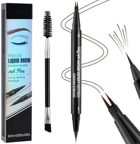 LOPHE Microblading Augenbrauenstift, 2 Gabel, Hellbraun | 2-in-1 Stift mit Pinsel, wasserfest, für natürlich gezeichnete Brauen