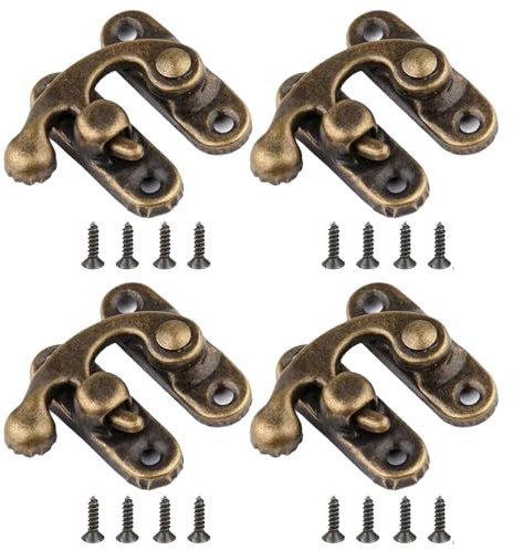Misuyue 4pcs Antique Vintage Lock Clasp, Bronze Left Latch Hook Hasp, 32 x 28mm Mini Swing Arm Clasp Latch for DIY Suitcase Toolbox Wooden Case