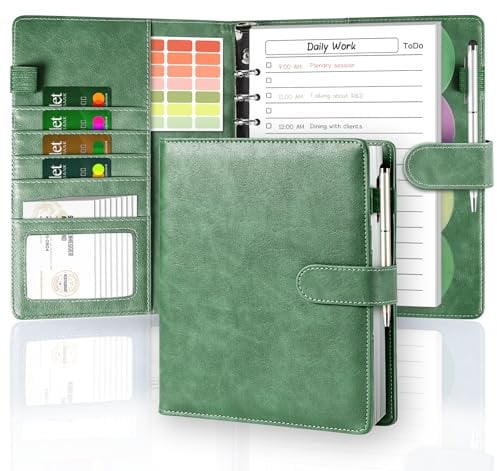 Agoer Ringbuch A5 Nachfüllbar,PU Leder Binder Notizbuch mit 150 Blätter A5 Nachfüllpapier[To Do Liste/Wochenplaner/Gepunktetes Papier],6-Ringbuchmappe Din A5 Schulnotizen,Reisetagebücher,Planer