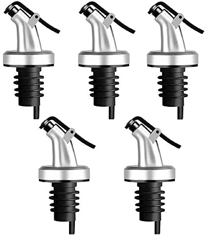 Guniata 5 Stück Flaschenausgießer,Ausgießer für Ölflaschen Edelstahl,Flaschen Ausgießer mit Klappe Gummi,für Wein Schnaps Olivenöl Kaffee Sirup Essig Flaschen(5pcs)