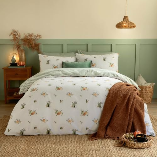 furn. Wylder Pumpkin Spice Duvet Cover Set – Reversible Brushed Cotton Autumnal Fall Design (White - King)