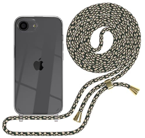 EAZY CASE Handykette kompatibel mit iPhone 16e Handyhülle mit Umhängeband, Handykordel mit Schutzhülle, Silikonhülle, Hülle mit Band, Stylische Kette für Smartphones, Grün Camouflage