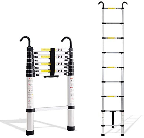 Scala Telescopica per Tenda da Tetto da 8 m/ 7 m/ 6,2 m/ 5 m/ 4 m/ 3,8 m/ 2,6 m, Scale Telescopiche Estensibili in Alluminio con Gancio per Uso Esterno in soffitta per Camper Loft Domestico