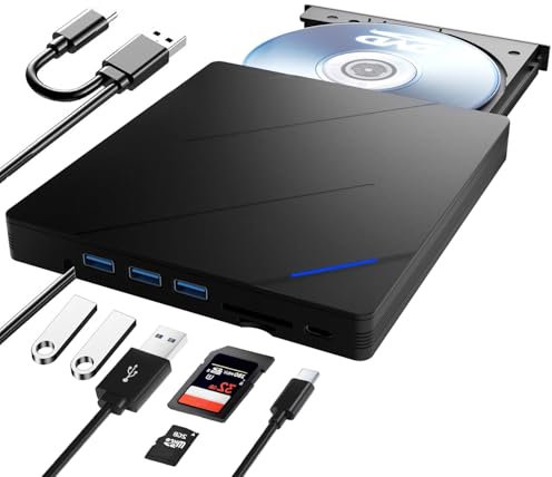 External Blu Ray Drive, 7 in 1 Portable Blu Ray Drive USB 3.0 Type-C Blu Ray DVD/CD/BD Reader Player, 3D Blu Ray Burner Optical Bluray Drive for Windows XP/7/8/10/11 Macos for Macbook Laptop Desktop