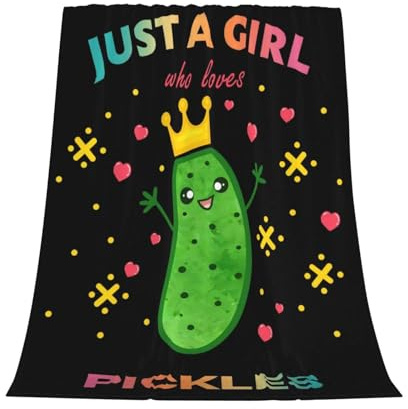 GardEssere Just A Girl Who Loves Pickles Blanket Throw Pickles Gifts for Girls Flannel Blankets Funny Cartoon Pickles Soft Lightweight Throws for Sofa Bedding for Pickle Lovers Women Kids 150x200 CM