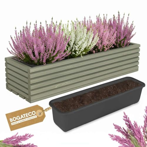 BOGATECO Blumenkasten aus Holz 64x20 cm mit Innentopf Pflanzkasten Für Garten Pflanzkübel Für Balkon Blumenkasten Für Terrasse Blumentopf mit Einsatz Kräutertopf für zu Hause Blumenkübel DUNKELGRÜN