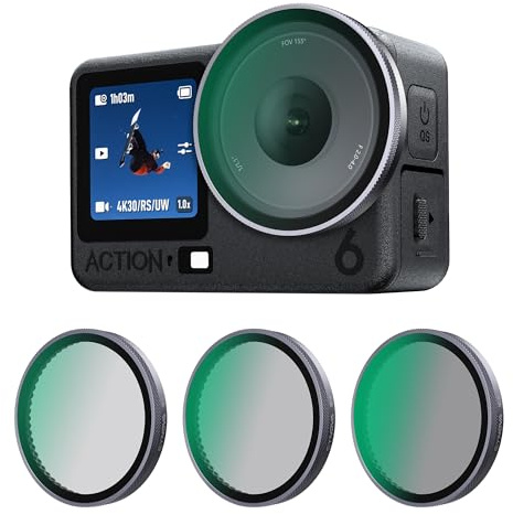 CYNOVA Osmo Action 6 ND Filter 3er Pack ND8, ND16, ND32, Osmo Action 6 Filterset Kompatibel mit DJI Osmo Action 6, Neutral Density HD Glas, Polarisierende Filter Set, Osmo Action 6 Zubehör