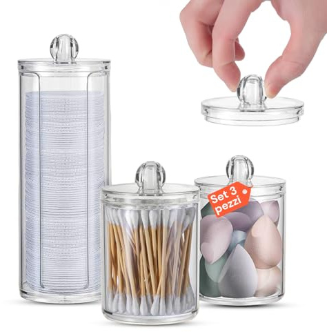 Avilia – Set 3 Organizer Bagno Trasparenti in Plastica PP Resistente per Dischetti Struccanti, Bastoncini e Accessori da Toeletta, Facili da Pulire e Ideali per un Ordine Elegante e Duraturo