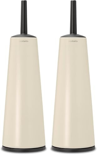 Brabantia - Renew Porte Goupillon avec Brosse - Brosse Hygiénique - Nettoie sous Le Rebord - Base Anti-Rayures - Anti-Corrosion - Accessoire de Salle de Bains - Soft Beige - 42 x 12 x 12 cm (Lot de 2)