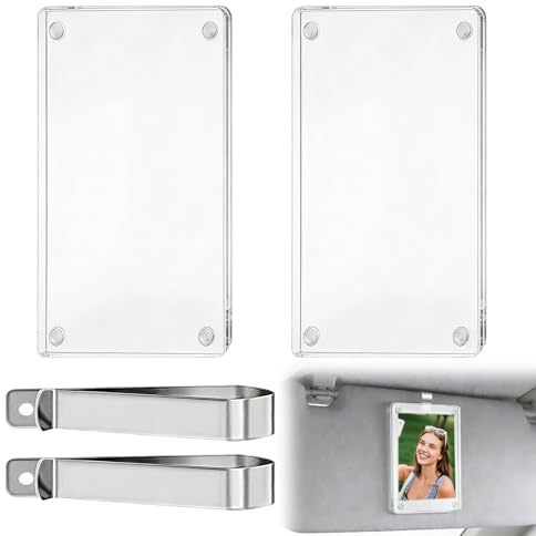 VTYTZZ 2er Set Auto Bilderrahmen Sonnenblende,Magnetischer Acrylrahmen Für 6×9 cm Fotos,Fotohalter Für Die Sonnenblende,Mit Klemmhalter Und Kleber,Für Familie, Paare, Fahrer, Auto-Sonnenblende
