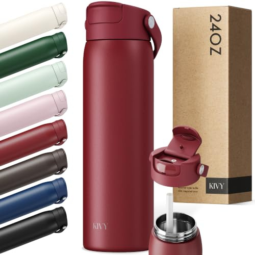 KIVY Borraccia in acciaio inossidabile con cannuccia 700ml - 24h freddo | 12h caldo - Senza perdite & resistente alla lavastoviglie - Borraccia sportiva isolata - Borraccia termica - Borraccia d'acqua