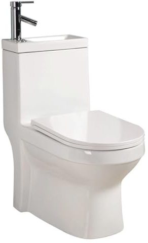 Compact Toilet 2-en-1 avec bassin de lavage intégré et robinet chromé - WC en céramique blanc économisant de l'espace