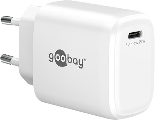 goobay 25W USB-C Ladegerät mit Power Delivery (PD) – GaN Schnellladegerät, kompakt, 1-Port, für iPhone, Samsung Galaxy, iPad & mehr, Weiß 79623