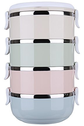 Phefop 4 Tier Box Stainless Steel Bowls Set Proof Bowl Spill Resistant Bowl Non Spill with Rubber Seal for Travel Office Student