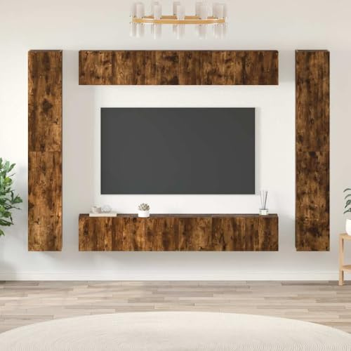 Ziaphsol Ensemble de Meubles TV 10 pièces en Bois d'ingénierie chêne fumé pour Salon et séjour, Design Mural avec Grands espaces de Rangement, Support écran, idéal pour Chambre et Bureau