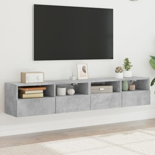 Holamys Meubles TV muraux 2 pcs Gris béton Bois d'ingénierie 80x30x30 cm, Meuble TV Flottant avec étagère, Meuble TV pour Salon, Meuble TV Suspendu, Rangement organisé, Centre de Divertissement