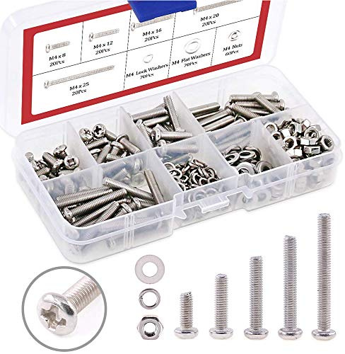 hilitchi 300 M3 Phillips Pan Head Schrauben Bolt Mutter Lock flach Unterlegscheiben Kategorien-Kits, Edelstahl 304 (M3)