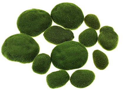 LJY 12 Pieces Assorted Sized Artificial Moss Rocks Decorative Faux Stones for Floral Arrangements, Fairy Gardens, Terrariums and Crafting