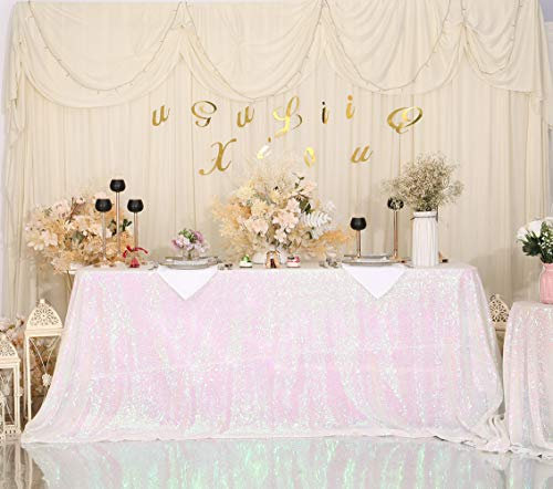 Eternal Beauty Sparkly Rectangular 127 x 203 cm Sequin Tablecloths Wedding Party Banquet (Iridescent,50x80 inches)