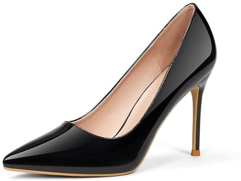 GENSHUO Scarpe col Tacco Alto da Donna con Punta Chiusa, Sexy Tacchi a Spillo a Punta 10 cm, Scarpe con Tacco da Ballo per Feste, Verniciata Nera, 41 EU