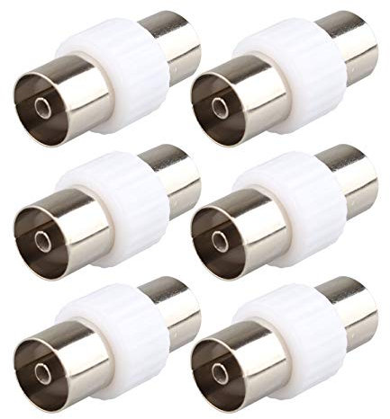Jopto Lot de 6 adaptateurs coaxiaux plaqués Argent pour antenne TV Femelle vers Femelle, câble coaxial RF coaxial Femelle Femelle vers connecteur Femelle rallonge d'antenne Blanc