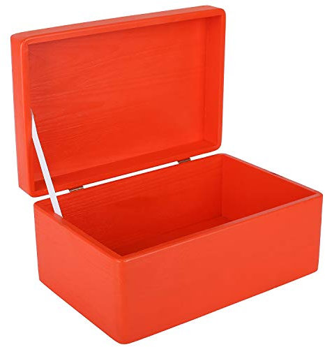 Creative Deco Large Red Plain Wooden Storage Box with Lid | 30x20x14cm (+/-1 cm) | Hinged Lid | Gift Box Kitchen Storage | ROUGH & UNSANDED Wood Keepsake Memory Craft Chest