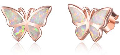 WINNICACA Schmetterling Ohrringe Sterling Silber Einfache Rose Gold Opal Ohrstecker für Frauen Freundin Muttertag