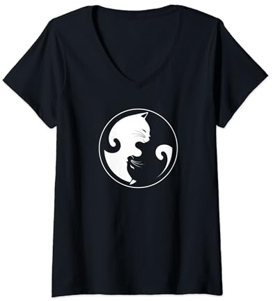 Ying Yin Yang Katze Katzen Yoga Liebhaber T-Shirt mit V-Ausschnitt
