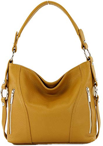 modamoda de T202 Damen Leder Henkeltasche Schultertasche handmade in Italy, Farbe:Senfgelb