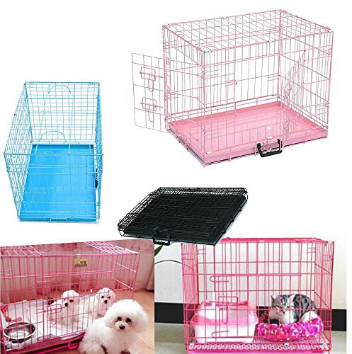 Lucg Dog Puppy Metal Training Cage Crate Carrier, Foldable Lockable 2-Door Pink 24 (63x44x50.5cm) Cat & Dog Cage