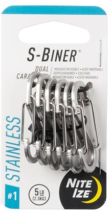 Nite Ize S-Biner Stainless Steel Dual Carabiner - Stainless Steel S-Biners for Key Organizer, Key Rings, or Belt Clip - Size 1, (6 Pack)