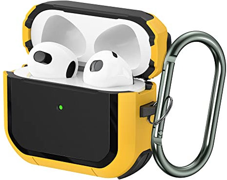 SURPHY Armor Custodia Cover compatibile con Airpods 3(2021), Full-Body Rugged Progettato Antiurto Case con Moschettone per Airpods 3[LED Anteriore Visibile] (Giallo)