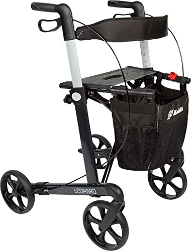 FabaCare Rollator Leopard mit Schleifbremse und Softrädern, Leichtgewichtrollator, faltbar, mit Vollausstattung, bis 150 kg, Anthrazit