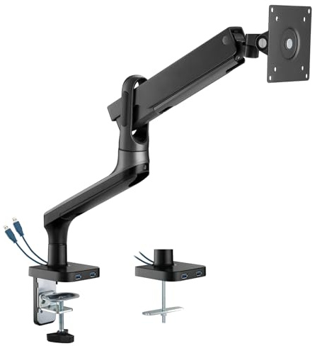 my wall HL22-1L Vollbeweglicher Tischhalter mit Gasdruckfeder für Flachbildschirme, Monitor Halterung, 2 USB-Anschlüsse, Kabelmanagement, Monitor Arm, 17 bis 32, belastbar 2-9 kg