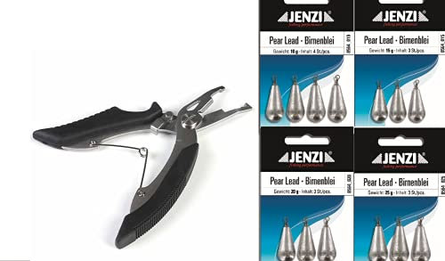 .Jenzi Set Birnenblei Sortiment 13 Stück (10-25 Gramm) mit Wirbel/Öse .+ gratis Angelschere