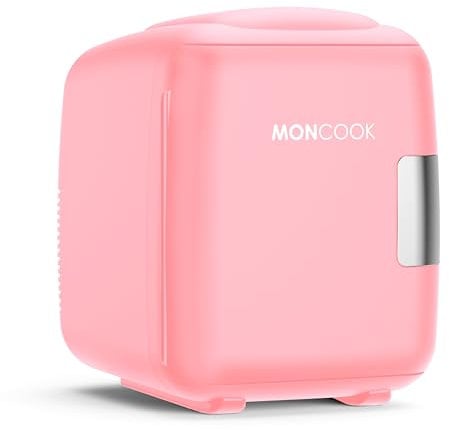 MONCOOK Mini Fridge For Bedrooms - Small, Portable & Quiet Mini Fridges For Skincare, Medicine, Food & Drinks - Cooling & Warming Function - Perfect For Home, Office, Car Or Travel - 14L - Pink Mono
